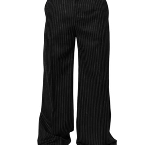 Pantalones de vestir formales de pierna ancha con rayas negras de Dolce &amp; Gabbana para hombre