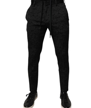 Dolce &amp; Gabbana Black Brocade Polyester Skinny Dress Pants