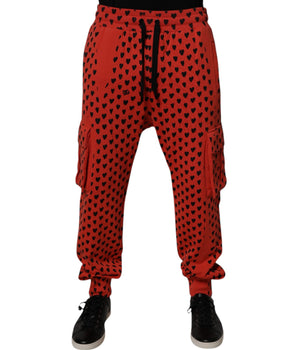 Dolce &amp; Gabbana Red Hearts Cargo Jogger Men Sweatpants Pants