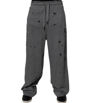 Dolce &amp; Gabbana Gray Cotton RipStyle Straight Sweatpants Pants