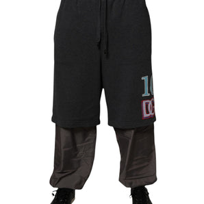 Pantalones deportivos rectos de algodón gris oscuro con capas de Dolce &amp; Gabbana