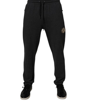 Dolce &amp; Gabbana Dark Gray Logo Cotton Jogger Sweatpants Pants