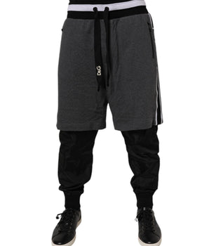 Dolce &amp; Gabbana Black Gray Cotton Layered Men Sweatpants Pants