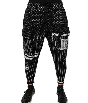 Dolce &amp; Gabbana Black Polka Dot Stripes Cargo Jogger Sweatpants Pants