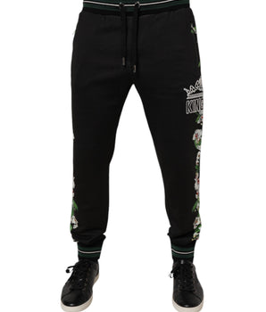 Dolce &amp; Gabbana Black Floral King Men Jogger Sweatpants Pants