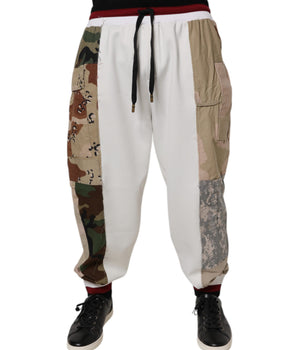 Dolce &amp; Gabbana White Camouflage Patchwork Sweatpants Pants
