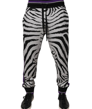 Dolce &amp; Gabbana Black White Zebra Men Jogger Sweatpants Pants