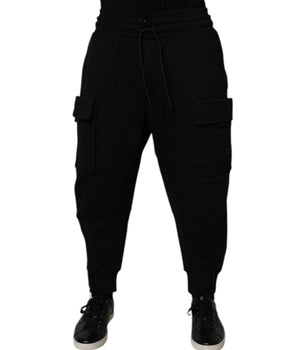 Dolce &amp; Gabbana Black Cotton Men Cargo Jogger Sweatpants Pants