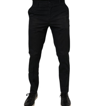 Dolce &amp; Gabbana Black Cotton Stretch Skinny Dress Formal Pants