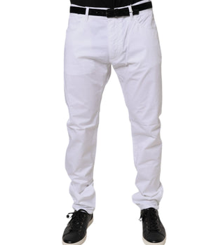 Dolce &amp; Gabbana White Cotton Stretch Skinny Dress Formal Pants