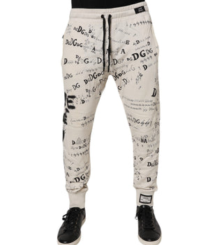 Dolce &amp; Gabbana White Logo Print Men Skinny Sweatpants Pants