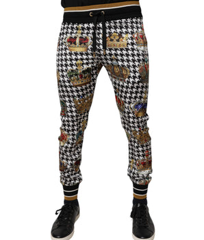 Dolce &amp; Gabbana Multicolor Houndstooth Crown Men Sweatpants Pants