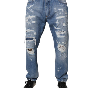 Vaqueros rectos de algodón azul desgastado de Dolce &amp; Gabbana