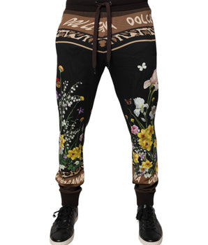Dolce &amp; Gabbana Black Floral Cotton Jogger Sweatpants Pants