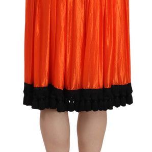 Dolce & Gabbana High-Waist Black & Orange Knee-Length Skirt