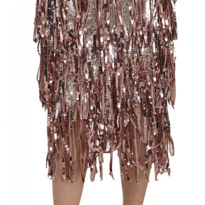 Dolce &amp; Gabbana Metallic Sequin Tulle High-Waist Midi Skirt