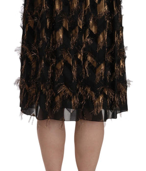 Dolce & Gabbana Elegant Gold Black Silk Blend High Waist Skirt Dolce & Gabbana 