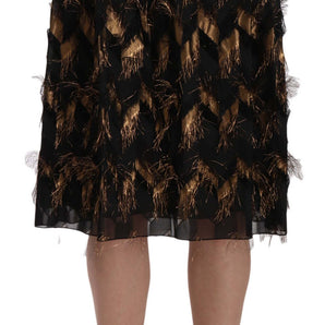 Dolce &amp; Gabbana Elegant Gold Black Silk Blend High Waist Skirt