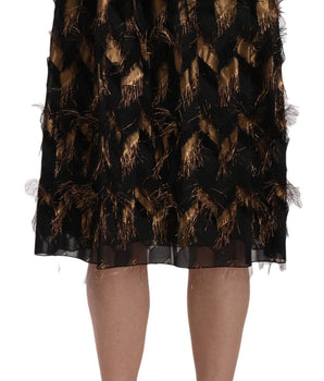 Dolce & Gabbana Elegant Gold Black Silk Blend High Waist Skirt Dolce & Gabbana 