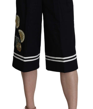 Dolce & Gabbana Black Cotton Cropped Embellished Pants Dolce & Gabbana 