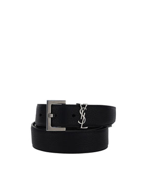 Saint Laurent Black Calf Leather Bos Taurus Regular Belt