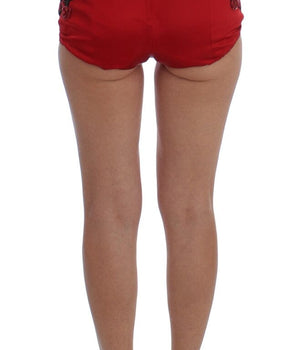Dolce & Gabbana Red Silk Crystal Roses Shorts Dolce & Gabbana 