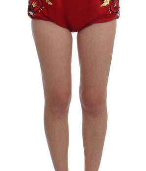 Dolce & Gabbana Red Silk Crystal Roses Shorts Dolce & Gabbana 