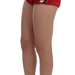 Dolce &amp; Gabbana Red Silk Crystal-Embellished High Waist Shorts