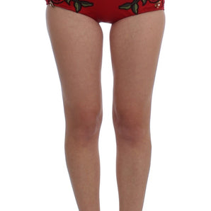 Dolce &amp; Gabbana Glamorous Red Silk Floral Embroidered Shorts