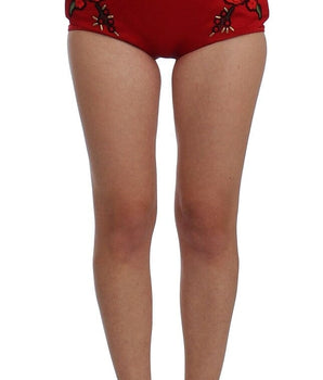 Dolce & Gabbana Red Silk Crystal Roses Shorts Dolce & Gabbana 