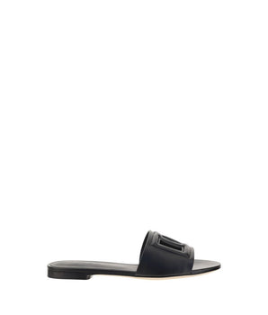 Dolce & Gabbana Black Calf Leather Bos Taurus Flat Sandals