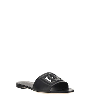 Dolce & Gabbana Black Calf Leather Bos Taurus Flat Sandals