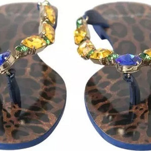 Dolce & Gabbana Blue Crystals Flats Sandals Beachwear Shoes
