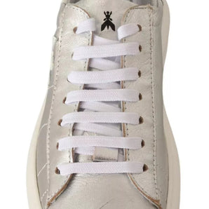 Patrizia Pepe Silver Full Grain Leather Lace Up Sneakers Shoes