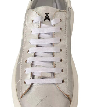 Patrizia Pepe Silver Full Grain Leather Lace Up Sneakers