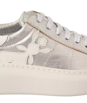 Patrizia Pepe Silver Full Grain Leather Lace Up Sneakers