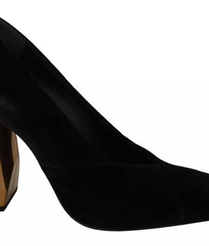 Jil Sander Black Leather Suede Block Heels Pumps Shoes