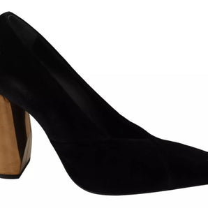 Jil Sander Black Leather Suede Block Heels Pumps Shoes
