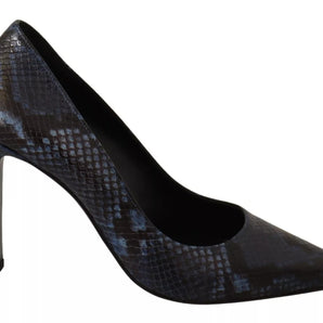 Sofia Black Snake Skin Leather Stiletto High Heels Pumps Shoes