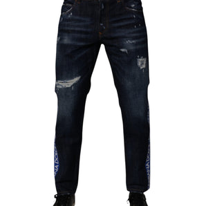 Dolce &amp; Gabbana Vaqueros pitillo desgastados de algodón azul oscuro