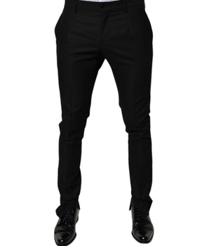 Dolce &amp; Gabbana Black Virgin Wool MenSkinny Dress Formal Pants