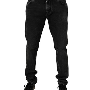 Vaqueros ajustados de algodón elástico negro Dolce &amp; Gabbana para hombre