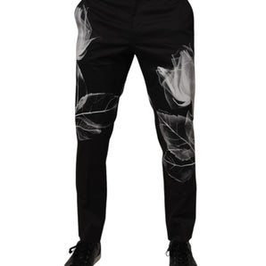 Pantalones de vestir ajustados con estampado floral de algodón negro de Dolce &amp; Gabbana