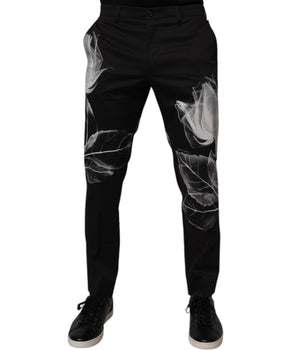 Dolce &amp; Gabbana Black Cotton Floral Skinny Dress Pants