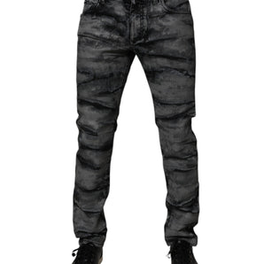 Vaqueros ajustados de algodón con efecto tie-dye en gris de Dolce &amp; Gabbana para hombre