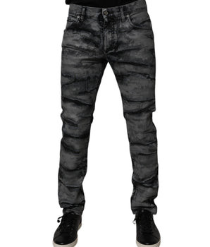 Dolce &amp; Gabbana Gray Tie Dye Cotton Skinny Men Denim Jeans