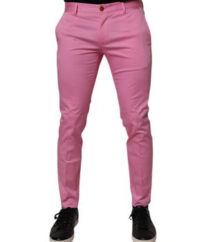 Dolce &amp; Gabbana Pink Cotton Slim Fit Men Dress Formal Pants