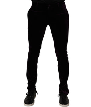 Dolce &amp; Gabbana Violet Velvet Cotton Men Dress Formal Pants