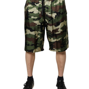 Dolce &amp; Gabbana Multicolor Camouflage Silk Mid Waist Bermuda Shorts
