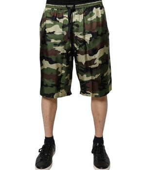 Dolce &amp; Gabbana Multicolor Camouflage Silk Mid Waist Bermuda Shorts
